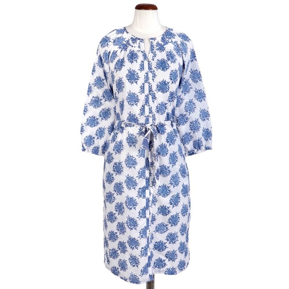 ANOKHI Women’s Size Small India Romany Rosana Blue Tie Dress Long Sleeve
